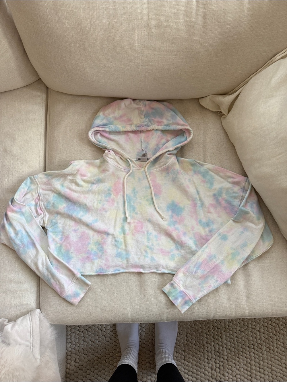 Forever 21 Pastel Tie-Dye Cropped Hoodie - Pink, Blue, Yellow, Cream